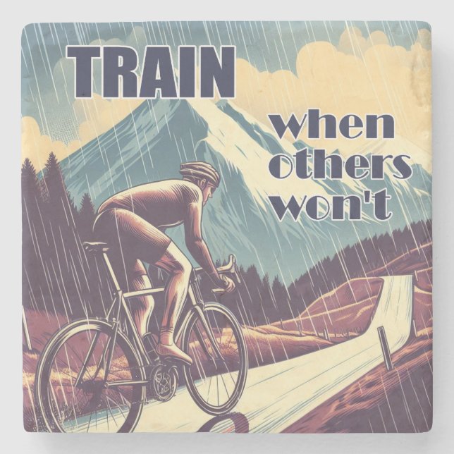 Train When Others Won't Cycling Stone Coaster (Front)
