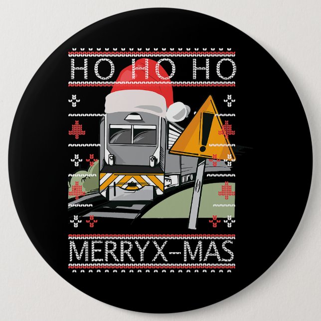 Train with Christmas Hat Steam Train Train Driver 6 Cm Round Badge (Front)