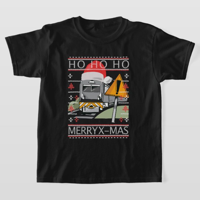 Train with Christmas Hat Steam Train Train Driver T-Shirt (Laydown)