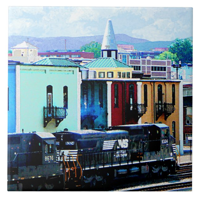 Train with Two Locomotives Roanoke, VA Tile (Front)