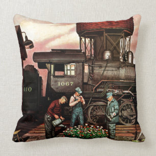 Train Yard Flower Garden by Stevan Dohanos Cushion