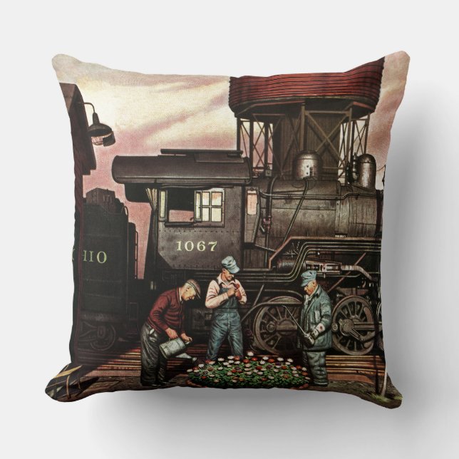 Train Yard Flower Garden by Stevan Dohanos Cushion (Front)