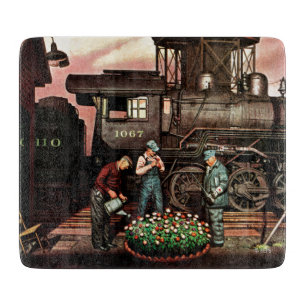 Train Yard Flower Garden by Stevan Dohanos Cutting Board