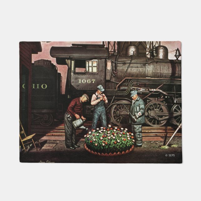 Train Yard Flower Garden by Stevan Dohanos Doormat (Front)