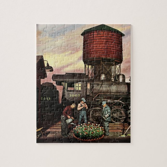 Train Yard Flower Garden by Stevan Dohanos Jigsaw Puzzle (Vertical)