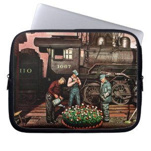 Train Yard Flower Garden by Stevan Dohanos Laptop Sleeve