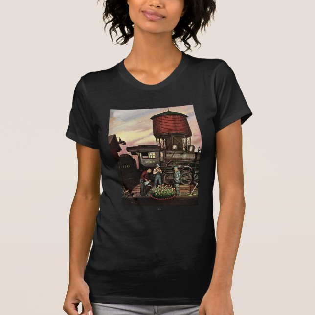 Train Yard Flower Garden by Stevan Dohanos T-Shirt (Front)