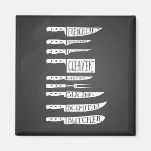 trainee chef cook recipe knives butcher meat cuts magnet