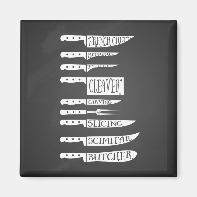 trainee chef cook recipe knives butcher meat cuts magnet (Front)