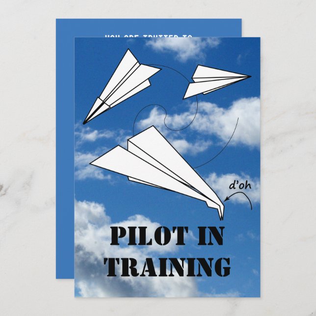 Trainee Pilot Flying Paper Aeroplane Aeroplane Invitation (Front/Back)