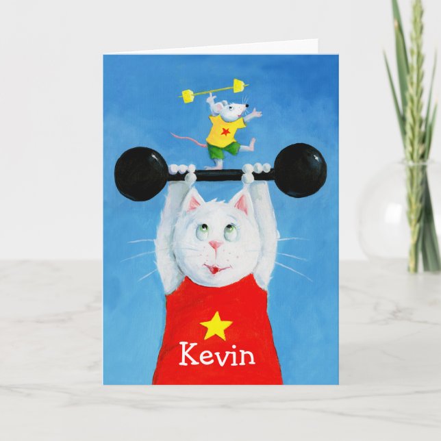 Training Cat & Mouse Funny Greeting Card (Front)
