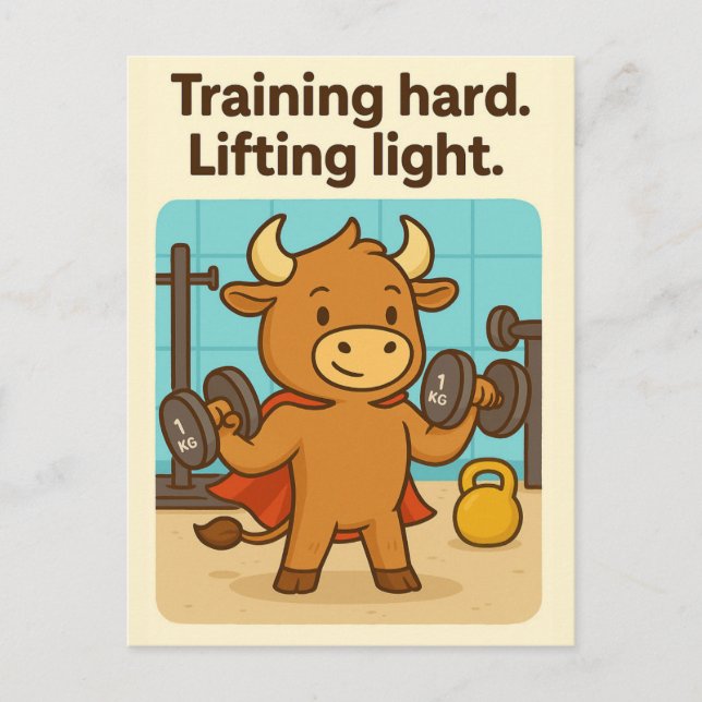Training Hard Bullio Postcard – Funny Gym Humour (Front)