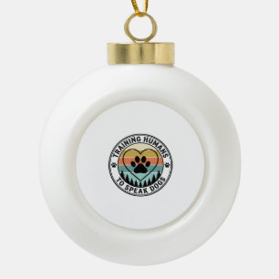 Training Humans to Speak Dogs Vintage Paw Badge_1 Ceramic Ball Christmas Ornament