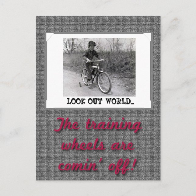 Training Wheels Funny Retro Graduation Announcement Postcard (Front)