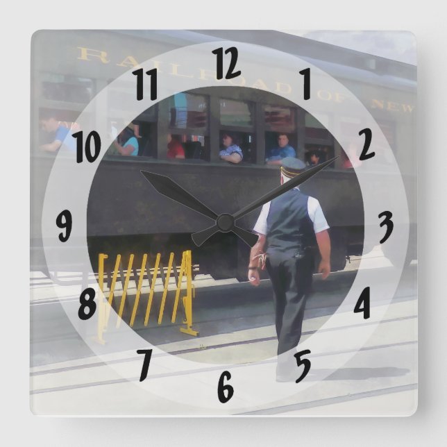 Trains - All Aboard Square Wall Clock (Front)