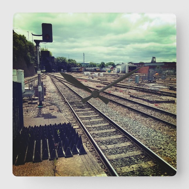 Trains at the depot square wall clock (Front)