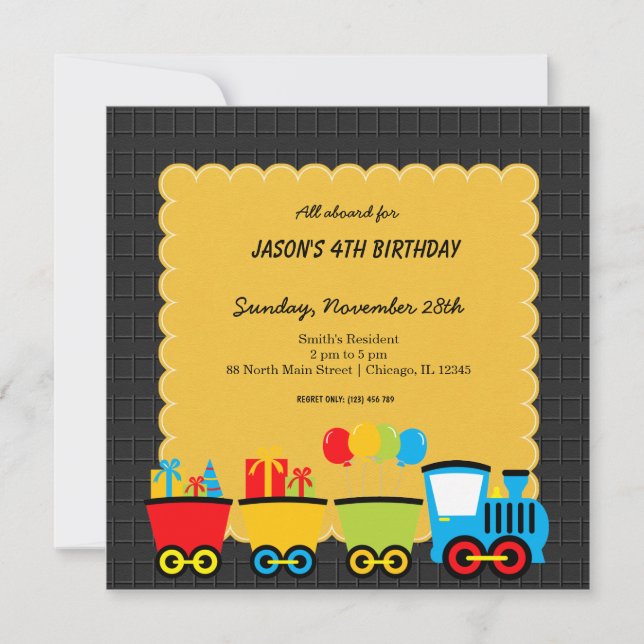 Trains Birthday theme Invitation (Front)