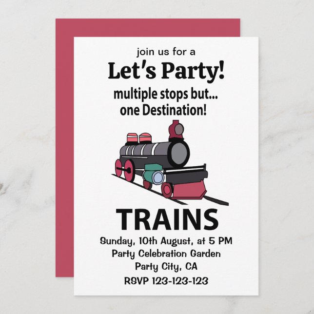 Trains Multiple Stops But One Destination Trains Invitation (Front/Back)
