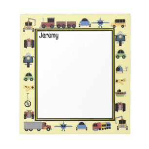 Trains, Plains and Automobiles Boys Monogrammed No Notepad