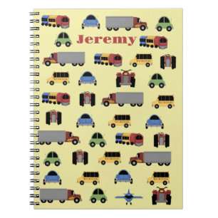 Trains, Plains and Automobiles Boys Monogrammed Notebook