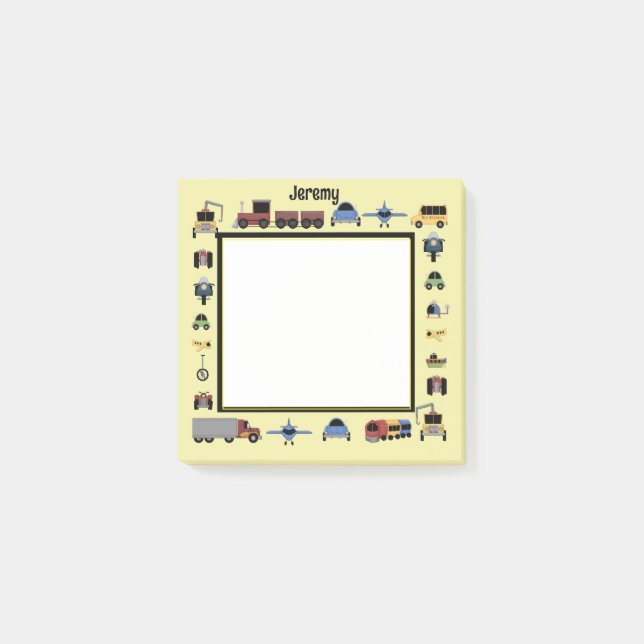 Trains, Plains and Automobiles Boys Monogrammed Post-it Notes (Front)