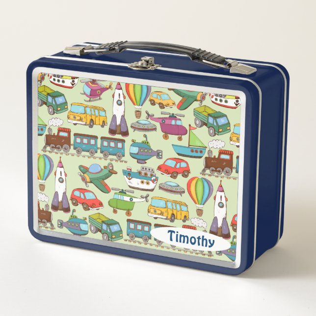 Trains, Planes, Automobiles & Rocket Lunch Box (Front)
