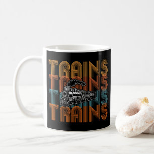 Trains Text Repeated , Steam Engine Railroad Train Coffee Mug