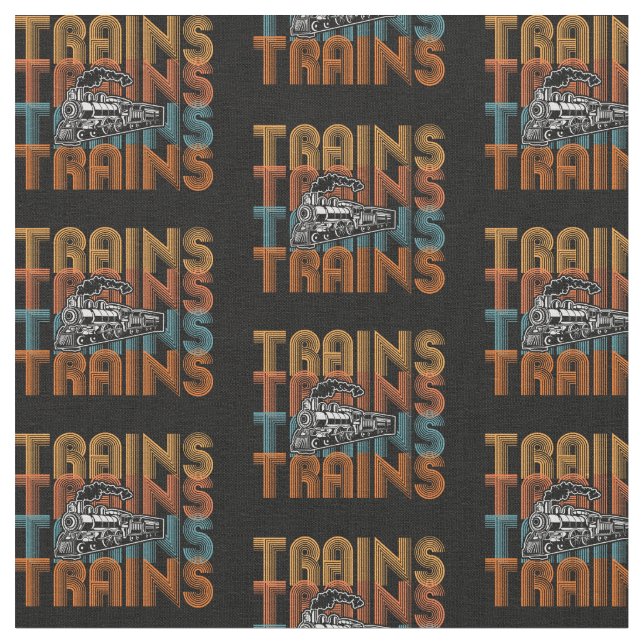 Trains Trains Trains Steam Train Engine Locomotive Fabric (Close Up)