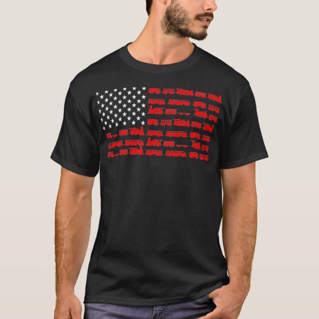 Trainthemed American Flag For Train Engineer T-Shirt (Front)