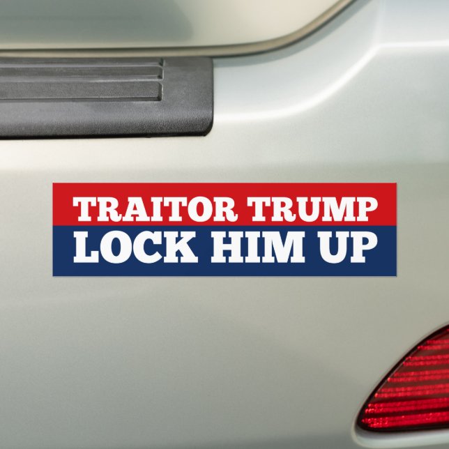 Traitor Trump Lock Him Up Bumper Sticker (On Car)
