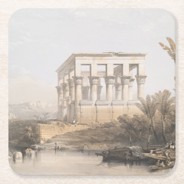 Trajan's Kiosk, hypaethral Temple at Philae Egypt Square Paper Coaster (Front)