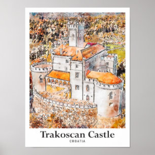 Trakoscan Castle Croatia Travel Watercolor Poster