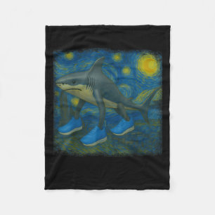 Tralalero Tralala Funny Shark Van Gogh Starry Nigh Fleece Blanket