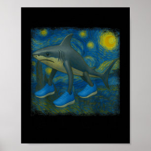 Tralalero Tralala Funny Shark Van Gogh Starry Nigh Poster