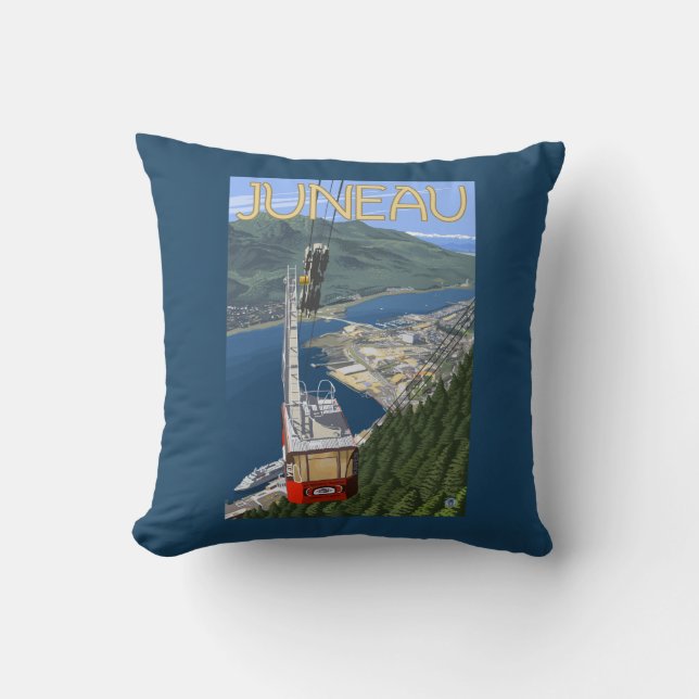 Tram over Juneau, Alaska Vintage Travel Poster Cushion (Front)
