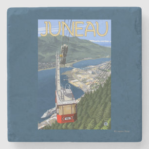Tram over Juneau, Alaska Vintage Travel Poster Stone Coaster