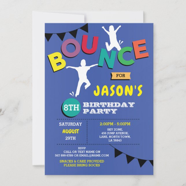 Trampoline Birthday Invitation Jump Bounce Party (Front)