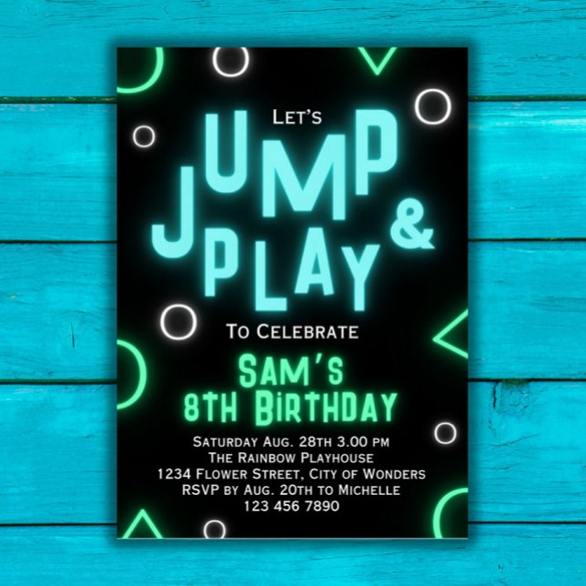 Trampoline Birthday Invitation Neon Jump Party (Creator Uploaded)