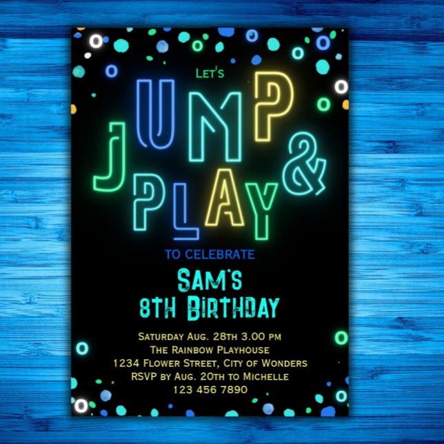 Trampoline Birthday Neon Glow Jump Play Party Invitation (Creator Uploaded)
