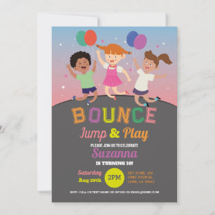 Trampoline Birthday Party Pink Girls Bounce Jump Invitation