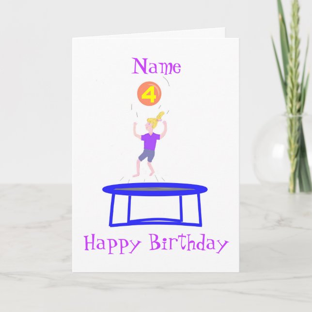 Trampoline Card for girl, add name. (Front)