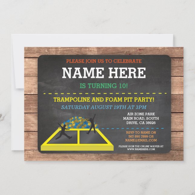 Trampoline Foam Pit Jump Party Birthday Fun Invite (Front)