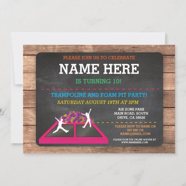 Trampoline Foam Pit Jump Party Birthday Fun Invite (Front)