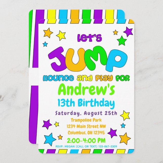 Trampoline Jump Park Party Invitation (Front/Back)