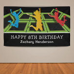 Trampoline Park Kids Birthday Party Banner<br><div class="desc">Upgrade your child's birthday party with a banner that brings the joy of a trampoline park right into your home! Our customizable banner not only captures the thrilling essence of a fun-filled day with kids bouncing off trampoline courts but also offers a stylish black backdrop. With its easy-to-customize happy birthday...</div>