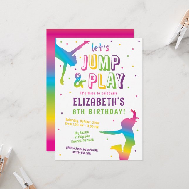 Trampoline Park Kids Birthday Party Invitation (Front/Back In Situ)