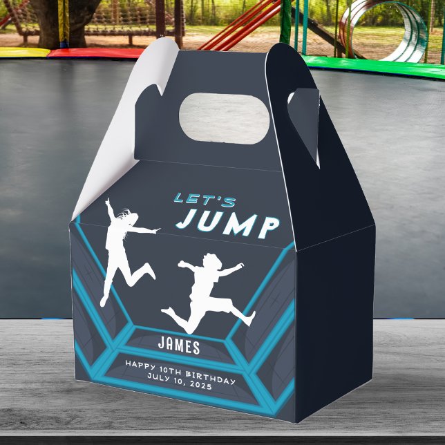 Trampoline Park Let's Jump Blue Birthday Party Favour Box (Trampoline Park Let's Jump Birthday Party Favor Boxes)