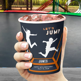 Trampoline Park Let's Jump Orange Birthday Party Paper Cups