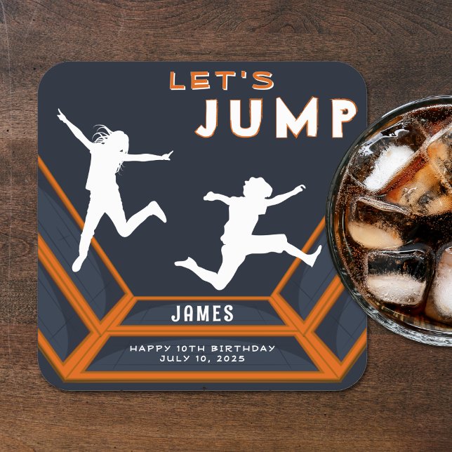 Trampoline Park Let's Jump Orange Birthday Party Square Paper Coaster (Trampoline Park Let's Jump Orange Birthday Party Square Paper Coaster
)