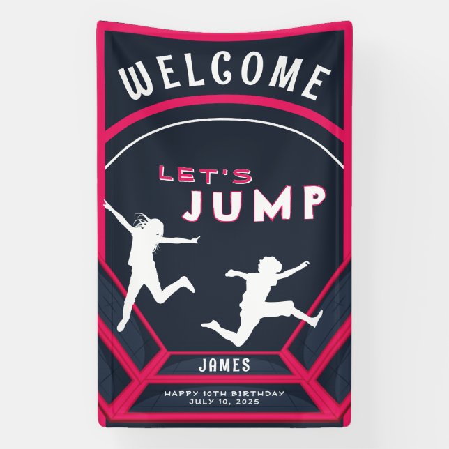 Trampoline Park Let's Jump Red Birthday Party Banner (Vertical)